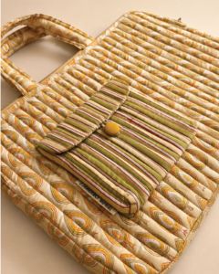 <b>Laptop</b> Tote Bag with Handle Quilted Pattern Print Casual Style Protective Textile Material for <b>Laptops</b> Vintage Yellow Macbook Ba - Product Image 3