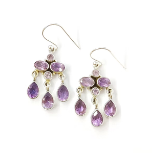 Boucles d'oreilles pendantes en argent 925 style ethnique avec améthyste naturelle pour femme, idéales pour mariage, vente en gros de bijoux - Product Image 2