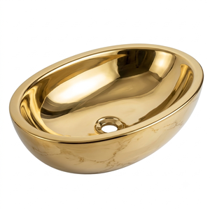Lavabo Ovalado de Latón Pulido para Baño con Interior Dorado Liso y Elegante Forma Redonda para Hoteles de Lujo y Spas, Venta al Por Mayor para Exportación - Product Image 1