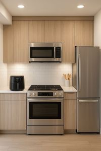 Juego de Gabinetes de Cocina Modernos de Melamina Negra con Diseño de Madera y Isla para Proyecto de Villa - Product Image 2