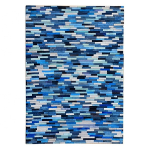 Tapis rectangulaire moderne abstrait bleu en polyester tufté résistant aux taches pour salon - Product Image 3
