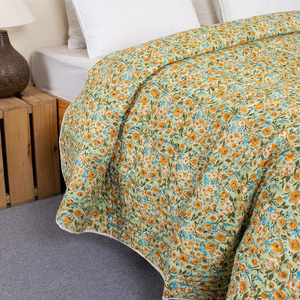 Couette en coton fleuri brodée à la main, style Kantha, taille King, vintage français, luxe, bio, pour la maison ou l'hôtel, impression personnalisée - Product Image 5