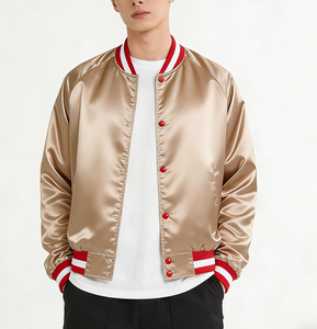 <b>Men</b> Satin Varsity <b>Jacket</b> Classic Bomber Retro Zipper <b>Lightweight</b> Windproof Waterproof Spring Embroidery High Street Streetwear - Product Image 6