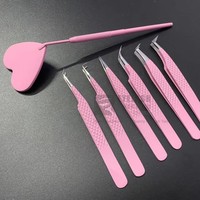 Pince à épiler professionnelle Diamond Grip pour extensions de cils, 90 degrés, droite et courbée, en acier inoxydable, rose pâle, pour cils délicats