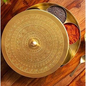 Boîte à épices traditionnelle gravée de 7 pouces pour la cuisine et les cadeaux, avec sept compartiments et finition mate - Product Image 3