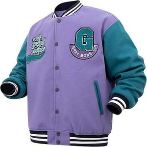 High Quality <b>Men's</b> Women's College Woolen Varsity <b>Jacket</b> Towel Embroidery Rib Knitted Zipper Closure Stand <b>Smart</b> Casual Winter - Product Image 2
