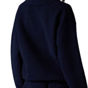 Pull en maille à manches longues pour homme, col boutonné texturé doux, bleu marine, décontracté, hiver, mélange de coton, OEM - Product Image 4