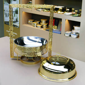 ถาดอุ่นอาหารสแตนเลสสีทองหรูหรา ถาดอุ่นอาหารสำหรับจัดเลี้ยงสีทอง เครื่องอุ่นอาหารบุฟเฟ่ต์สีทอง - Product Image 4