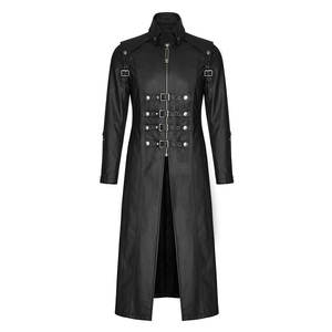 Mens <b>Gothic</b> Black Faux Leather Trench Coat Long Steampunk Buckle <b>Jacket</b> Cosplay OEM ODM - Product Image 1