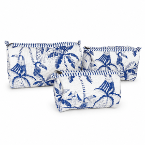 Ensemble de trousses de maquillage en coton à poignée souple, 3 pièces, rayées bleues, matelassées, avec fermeture éclair, pour femmes, idéal pour les voyages et comme coffret cadeau. - Product Image 6
