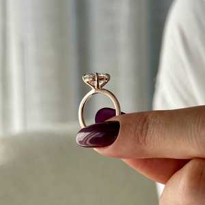 3 Carat Oval E VVS2 Lab Grown Diamond <b>Thin</b> Engagement <b>Ring</b> , Minimalist Proposal <b>Ring</b> in 14k Rose Gold , IGI Certified - Product Image 3
