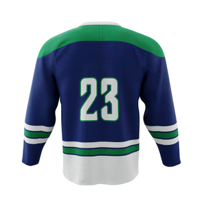Camiseta de Hockey sobre Hielo Personalizada para Hombre, Azul, Verde y Blanco, Cuello en V, Manga Larga, Bordada, con la Letra C del Capitán, Malla Transpirable, Talla Adulto - Product Image 2