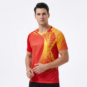 Maillot de football pour homme à col en V, imprimé géométrique rouge et jaune, manches courtes, en polyester anti-humidité, coupe athlétique 2027 - Product Image 1