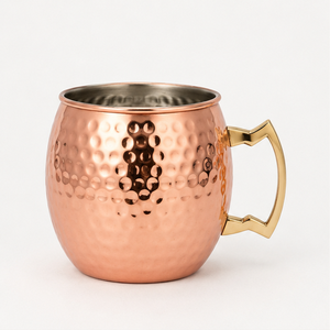 Mug à Moscow Mule en cuivre pur martelé artisanal de qualité supérieure avec poignée en laiton massif, logo personnalisé, qualité alimentaire, pour cocktails et bières - Product Image 1