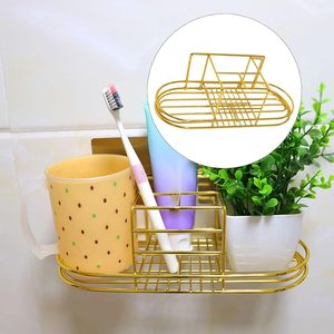 Handmade <b>Gold</b> Metal Bathroom Organizer <b>Shelf</b> <b>Wall</b> Mounted Adhesive Storage Rack for Toothbrush Toothpaste Soap Shampoo Cosmetics - Product Image 6