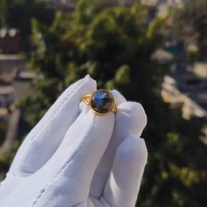 Handmade Gold <b>Labradorite</b> Cabochon <b>Ring</b> Natural Flash Stone Boho Healing Statement Jewelry Wholesale by Hari Om Creations - Product Image 2