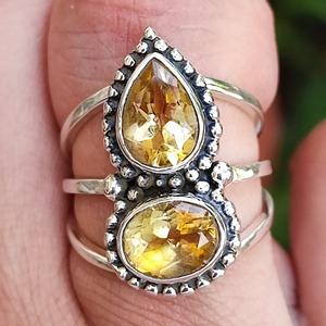 Citrine 925 Sterling Silver <b>Boho</b> Statement Promise <b>Ring</b> for Women Yellow Gemstone Oval and Pear November Birthstone Month - Product Image 2