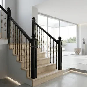 Barandillas de Escalera Tradicionales de Acero Inoxidable, Balaustres de Metal Negro, Diseño Minimalista para Escaleras de Villas y Escuelas - Product Image 1