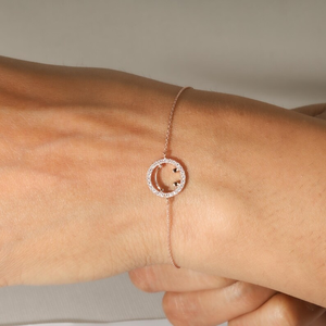 Pulsera de la Amistad con Cara Sonriente de Diamante Natural, Oro Sólido de 14K, Delicada Pulsera de Aniversario con Círculo de Diamantes Cultivados en Laboratorio, Regalo para Ella - Product Image 3