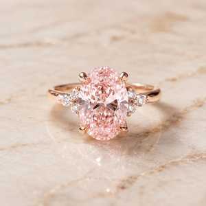 Fancy Vivid Pink 2.02CT Oval Cut Diamond Romantic <b>Ring</b> For Women's Lab Grown 14K Rose Gold Wedding <b>Proposal</b> Gift For Her - Product Image 1