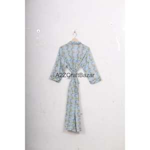 Kimono 100% Algodón con Estampado Floral, Ligero, para Verano, Spa, Baño, Estilo Casual, Largo hasta la Rodilla, para Dormir, Playa, Bikini - Product Image 2