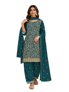 <b>Emerald</b> Green Embroidered Salwar Kameez with Dupatta Traditional Indian Pakistani <b>Dress</b> Material Punjabi suit For Women Regular - Product Image 1