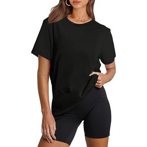 เสื้อยืดแขนสั้นสไตล์สปอร์ตสำหรับผู้หญิง ผ้าฝ้าย 100% สวมใส่สบาย ทรงหลวม ระบายอากาศได้ดี ผ้าเจอร์ซีย์ ย้อมสีพื้น - Product Image 1