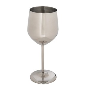 Verre à vin sur pied en acier inoxydable contemporain, élégant, argenté, pour l'accueil sur la table - Product Image 3