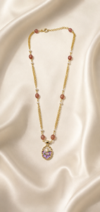 Collar Personalizado Chapado en Rodio con Medallón Ovalado Floral Meenakari y Cadena con Acento de Perla, Joyería Fina de Herencia, Set de Regalo para Mujer - Product Image 2