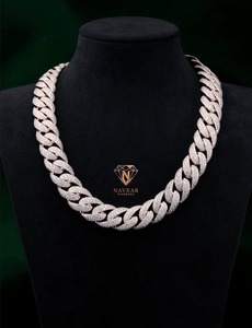 Navkar Diamonds Silver Plated Moissanite <b>Statement</b> <b>Necklace</b> Round Brilliant Cut Cuban Chain Women's Luxury Design - Product Image 1