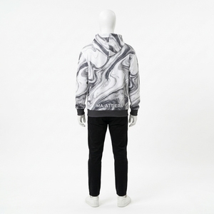 <b>Mens</b> <b>White</b> Gray Pullover Hoodie With Abstract Marble Swirl Print Custom Streetwear <b>Sweatshirt</b> - Product Image 4