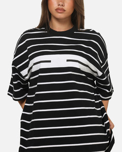 T-shirt rayé noir surdimensionné pour femmes, fabriqué au Pakistan, matière de qualité supérieure, coupe décontractée, coton doux, vêtements décontractés - Product Image 6