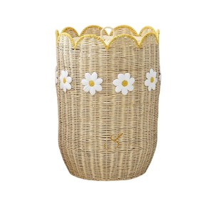 Cesta de Almacenamiento Grande de Mimbre con Tapa y Borde Festoneado, Contenedor Alto Tejido para Juguetes, Cesto de Lavandería de Mimbre para Niños - Product Image 1