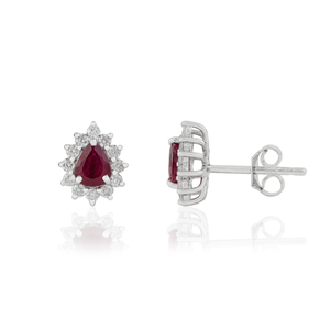 Boucles d'oreilles clous en or blanc 18 carats véritable, rubis et diamants, design classique élégant, faites à la main, cadeau pour maman, bijoux fins - Product Image 3
