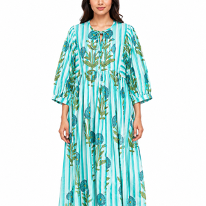 Beautiful floral Cotton Block Printed dress Dress For Casual wear Hand Block Printed Dress - Product Image 1