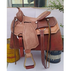 Selle de cheval western en cuir pleine fleur brun, siège rigide, sangles latigo, 10 à 18 pouces, LLT - Product Image 1