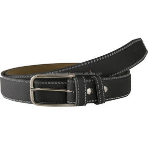 Ceinture décontractée en cuir noir de qualité supérieure pour hommes avec boucle en laiton nickelé massif Offre Spéciale - Product Image 2