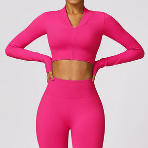 Conjunto de Yoga sin Costuras de Alto Rendimiento para Mujer, Chaqueta con Cremallera y Leggings de Cintura Alta con Compresión - Product Image 2