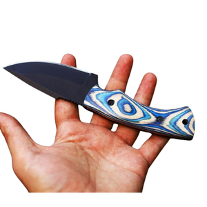 Cuchillo de Caza de Hoja Fija Negro con Mango con Patrón Azul y Blanco, Cuchillo de Supervivencia para Campamento al Aire Libre, Cuchillo Utilitario con Agarre Ergonómico - Product Image 2