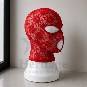 HMR Premium Floral Lace Full Face Balaclava Mask <b>Red</b> Mesh <b>Hood</b> for Fashion, <b>Cosplay</b>, Clubwear, Bondage & Fetish Styling - Product Image 2