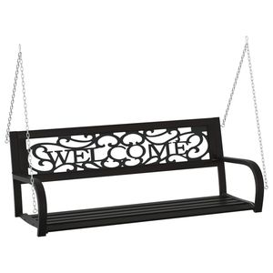Banco Columpio de Jardín de Acero Negro con Soporte Colgante Mediano de Plástico para Uso en Patio - Product Image 2