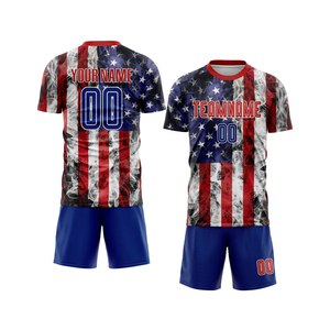 Premium Custom White Royal-red American Flag Soccer Uniform Jersey Heat-transfer Customized Logo Fabric Fashion Sets Sports Wear - Product Image 1