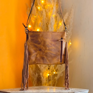 Brown & White Color Checkboard Pattern Hair On Hide Fur 100% Genuine Leather Crossbody Shoulder Sling <b>Long</b> Fringes <b>Bag</b> For Women - Product Image 2