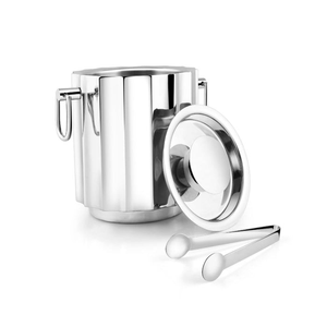 <b>Gold</b> Fluted Metallic <b>Ice</b> <b>Bucket</b> With Lid And Tongs Metal Insulated Inner Lining Double Walled Elegant Luxury Barware Piece - Product Image 2