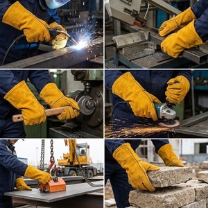 Gants de soudage en cuir de vachette résistant à la chaleur, doublure entièrement en coton, gants de sécurité protecteurs pour la construction - Product Image 5