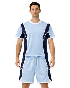 Ensemble de vêtements de sport pour hommes, t-shirt et short bleu marine clair, respirant, séchage rapide, tenue de sport, course à pied, entraînement, vêtements de sport - Product Image 3