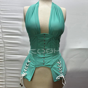 Corsé de Spandex Verde Menta de Moda para Entrenamiento de Cintura, Estilo Halter, con Cordones, para Vestir de Noche y Moda de Club - Product Image 3