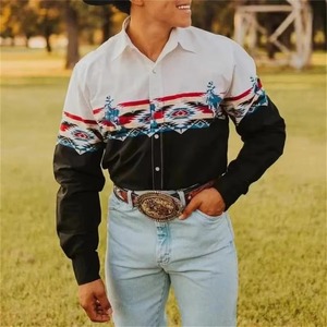 Chemise Homme Personnalisée 2025 Style Western Vintage Cowboy Florale Respirante à Manches Longues Grande Taille XL Col Montant Décontractée Été Automne - Product Image 2