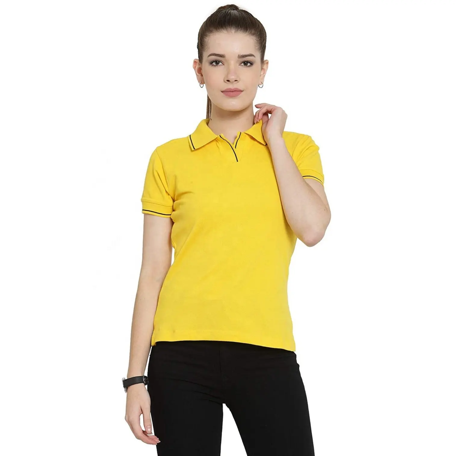 High quality 100% cotton custom colors custom printing OEM logo plain blank women office school polo t shirt