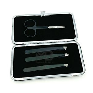 Pinzas para Cejas de Acero Inoxidable Profesionales de Alta Calidad OEM de Fábrica, Color Negro Plateado, con Logotipo Personalizado - Product Image 1